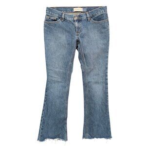 GAP Ultra Low Rise Bootcut Jeans Womens Blue Y2K Cotton Fringe Hem Denim Size 6